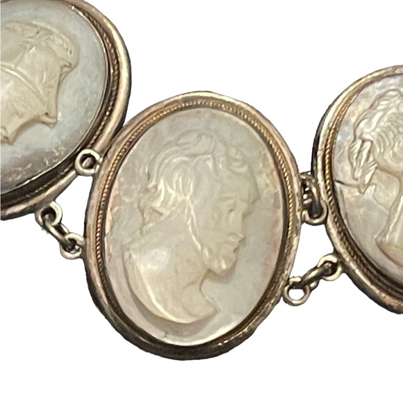 Antique MOP Pearl Hand carved sterling 800 Silver hand carved Cameo Bracelet - Picture 8 of 15